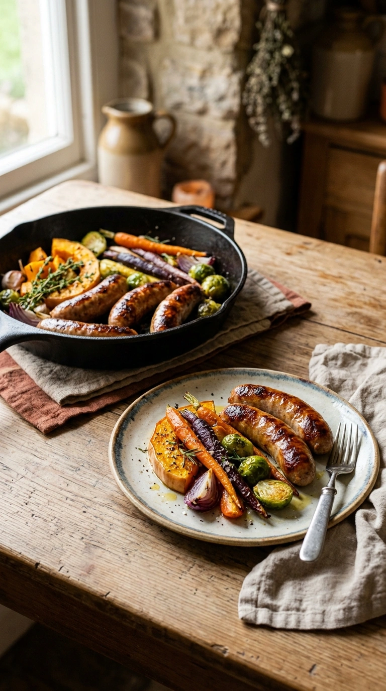 cozy fall sausage skillet dinner ready to serve