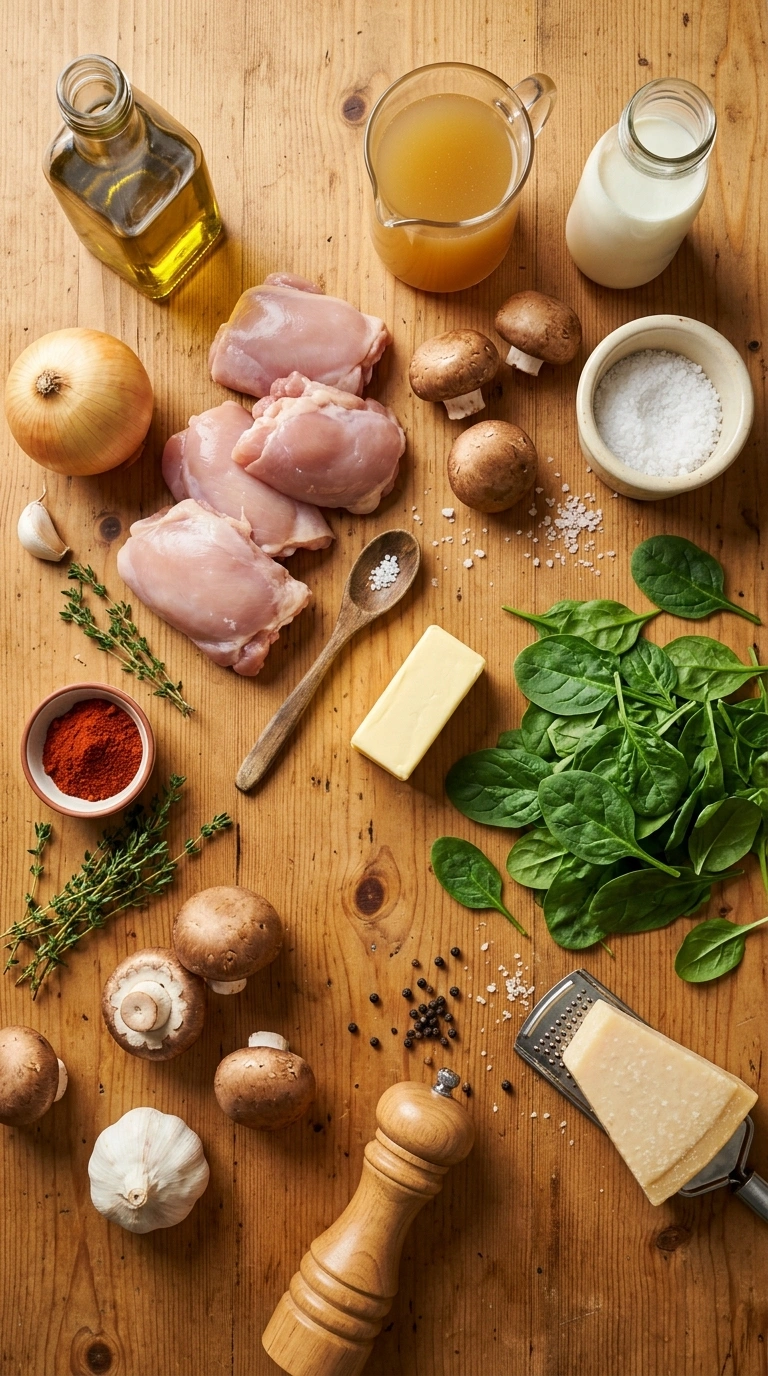Ingredients for cozy fall mushroom skillet dinner