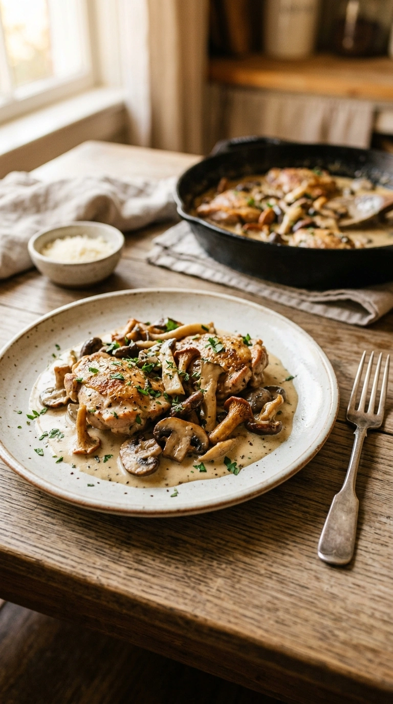 cozy fall mushroom skillet dinner ready to serve