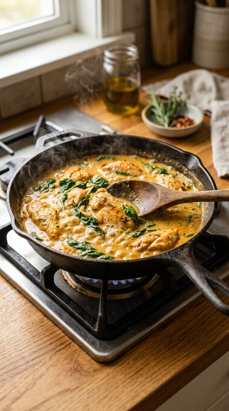 Cooking instructions for cozy fall pumpkin skillet dinner
