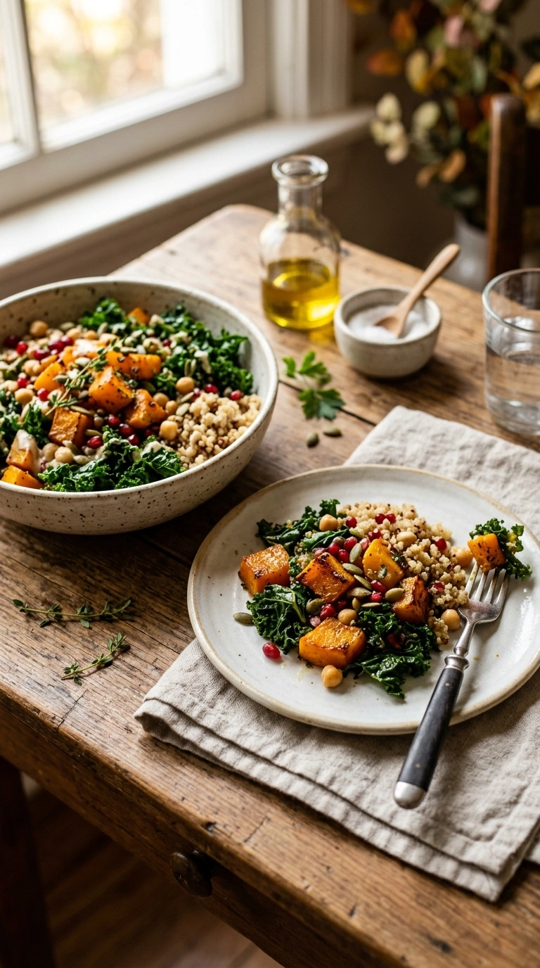 hearty fall butternut bowl ready to serve