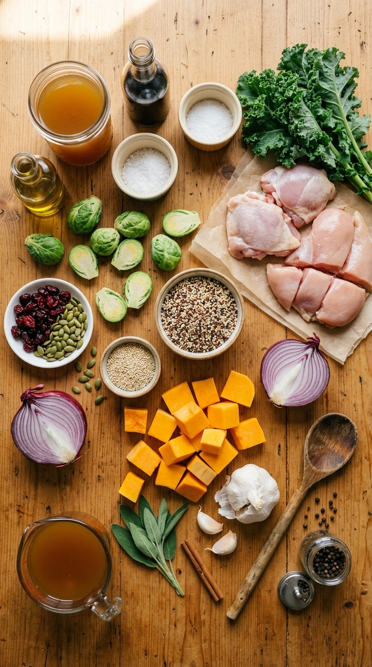 Ingredients for hearty fall butternut bowl