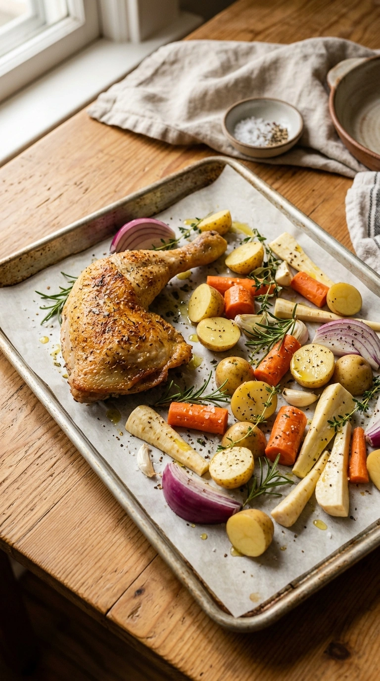 Cooking instructions for savory fall chicken thigh dinner
