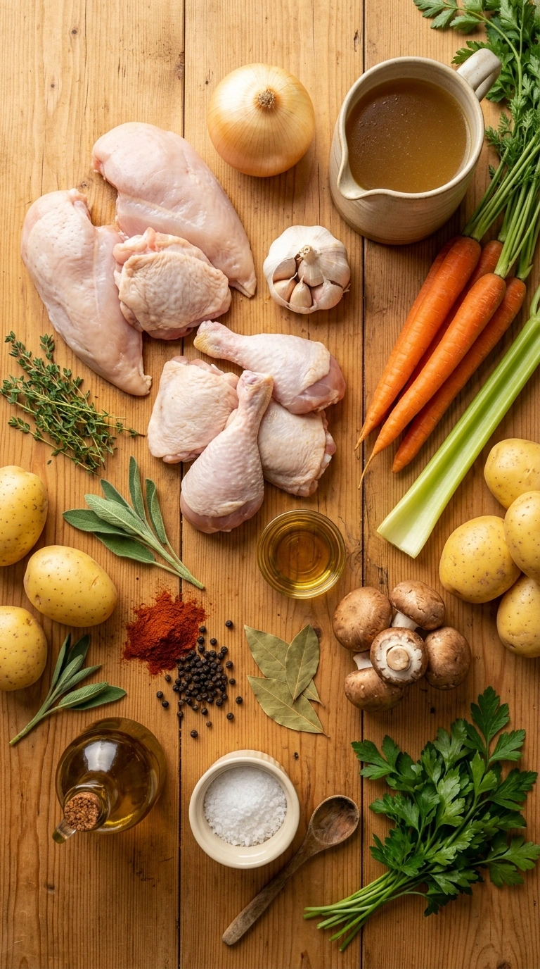 Ingredients for savory fall chicken thigh dinner
