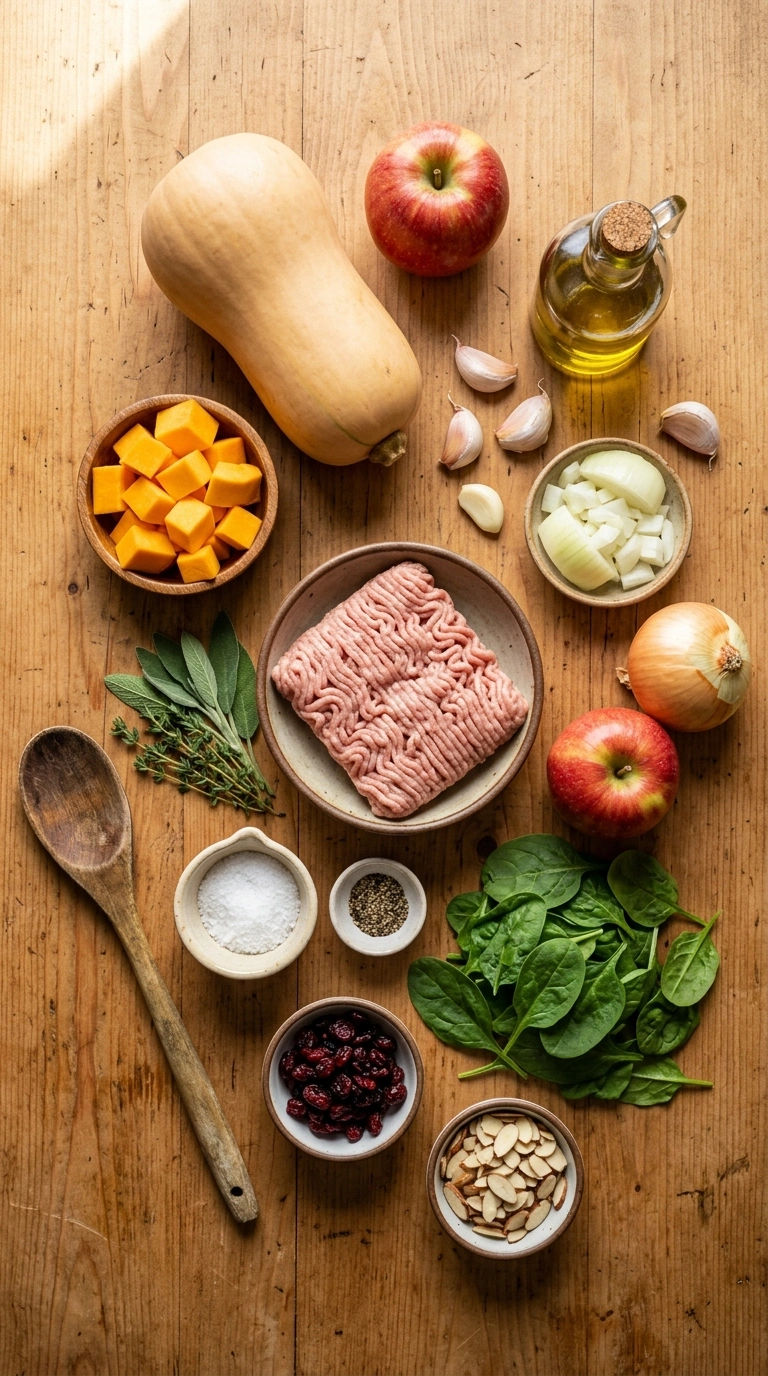 Ingredients for savory fall turkey skillet
