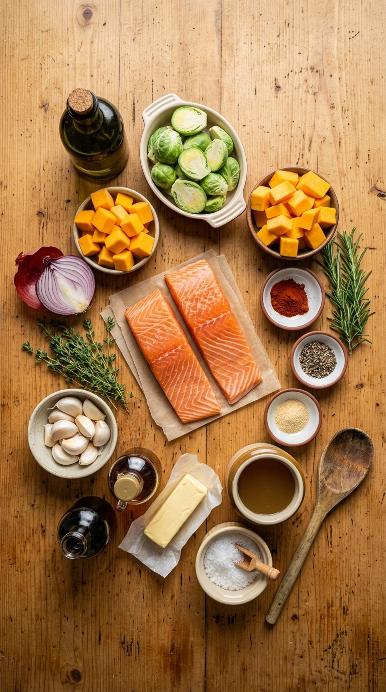 Ingredients for savory fall salmon dinner