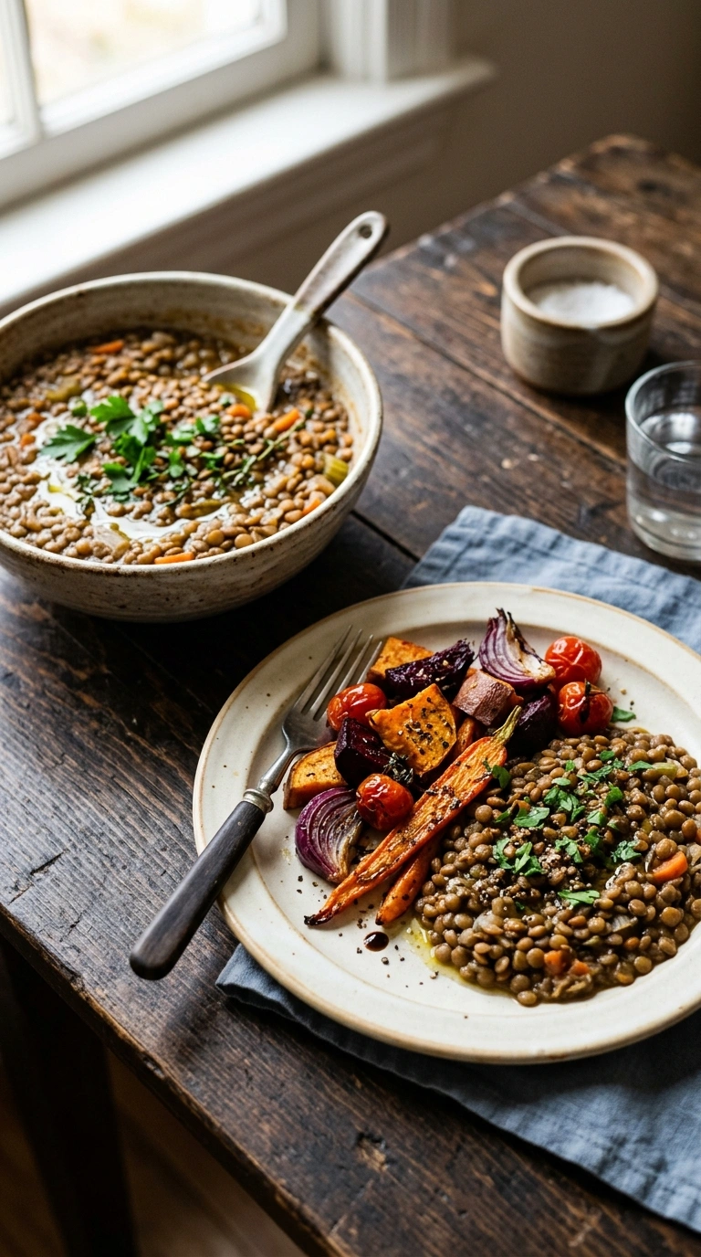 savory fall lentil dinner ready to serve