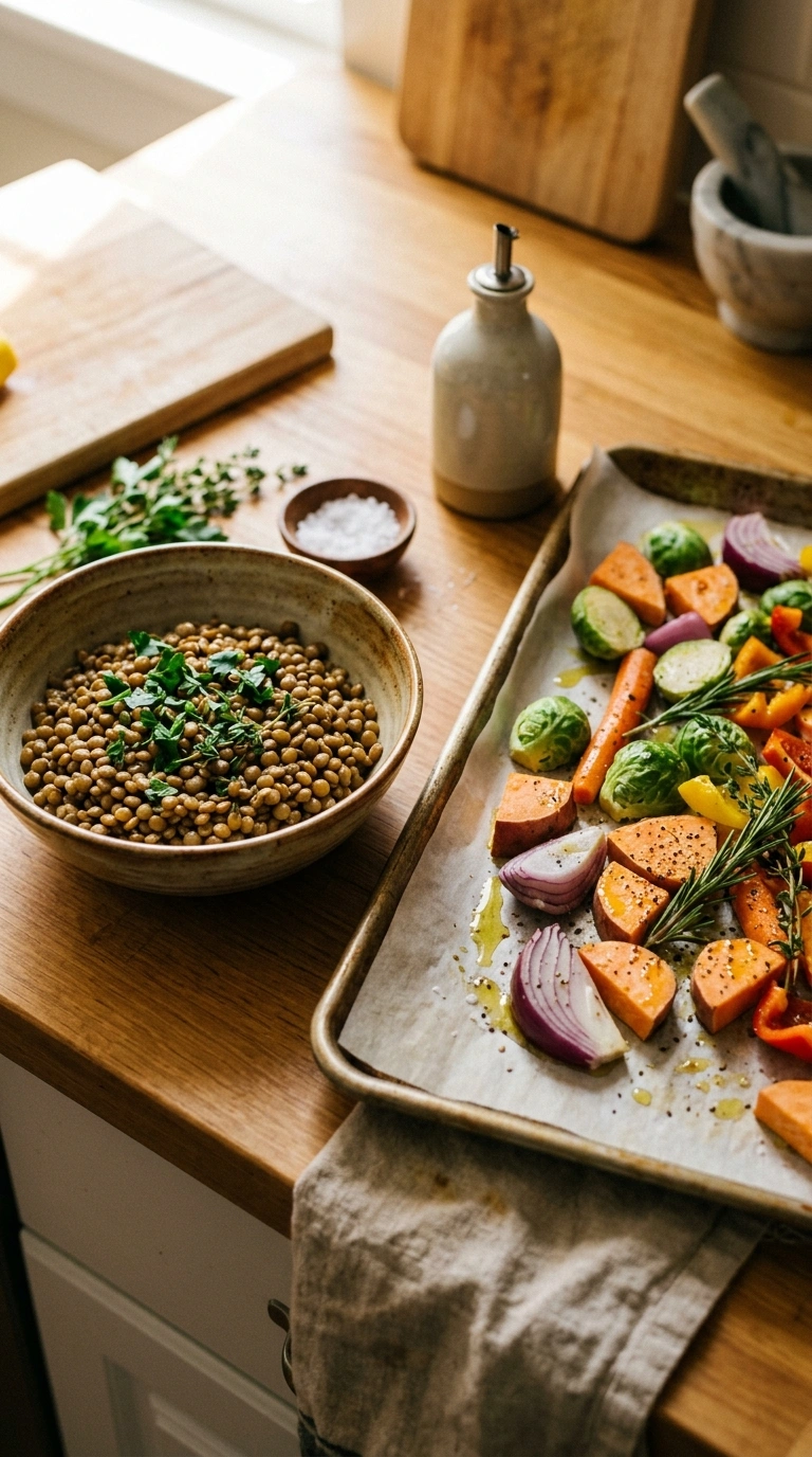 Cooking instructions for savory fall lentil dinner