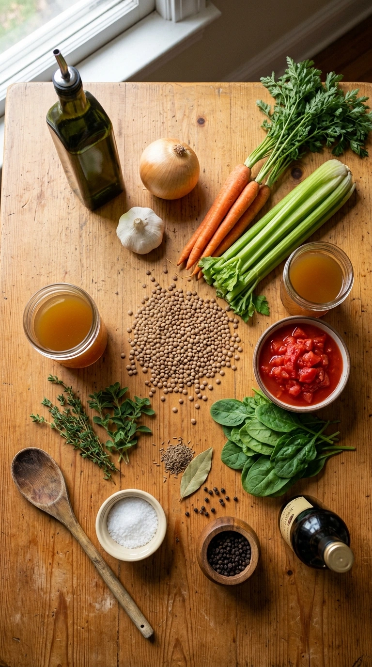 Ingredients for savory fall lentil dinner