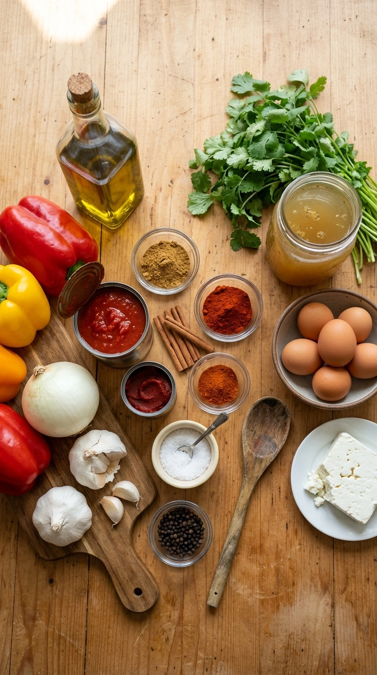 Ingredients for easy cozy fall spiced shakshuka