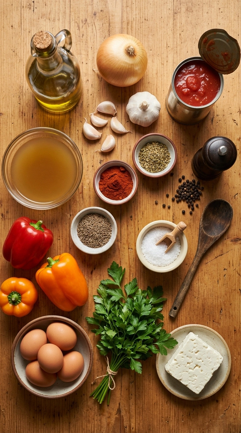 Ingredients for easy cozy fall eggs in purgatory