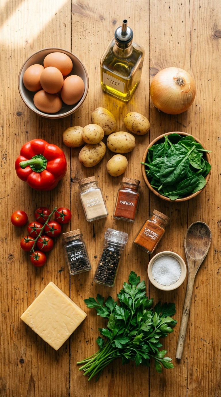 Ingredients for easy cozy fall skillet eggs