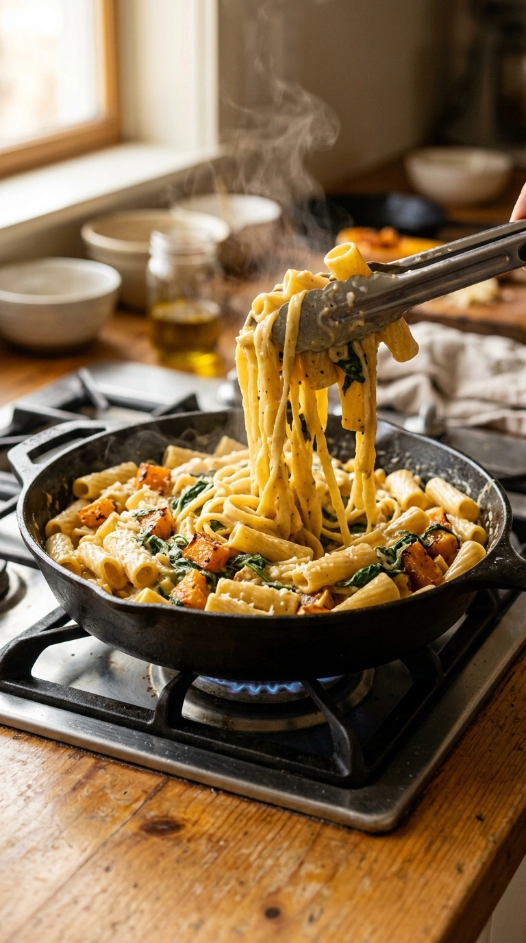 Cooking instructions for cozy 30 min fall pasta dinner