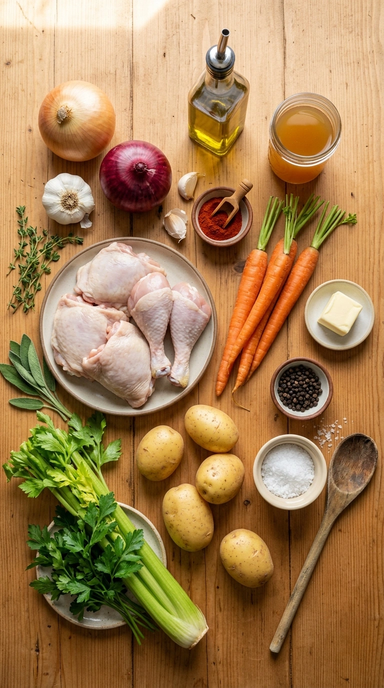 Ingredients for cozy 30 min fall chicken dinner