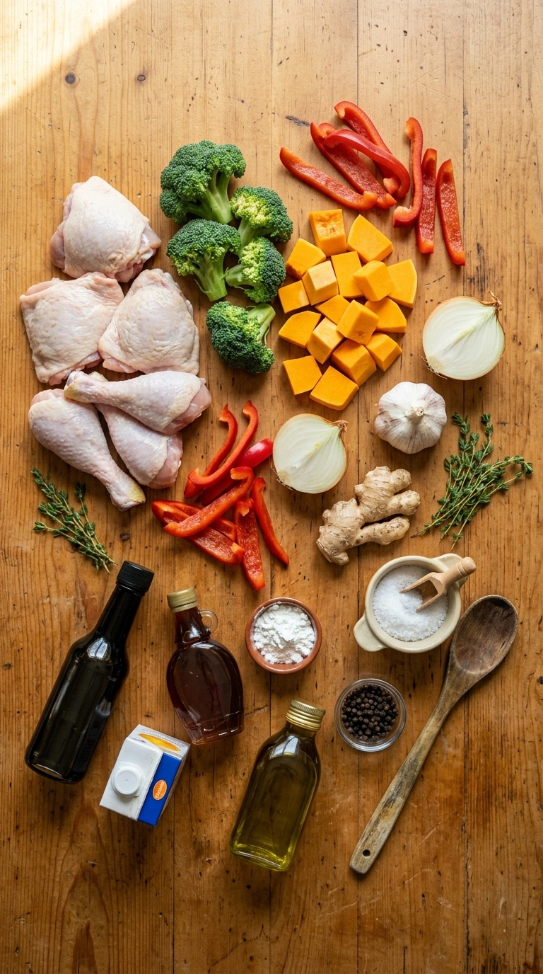 Ingredients for cozy 30 min fall stir fry