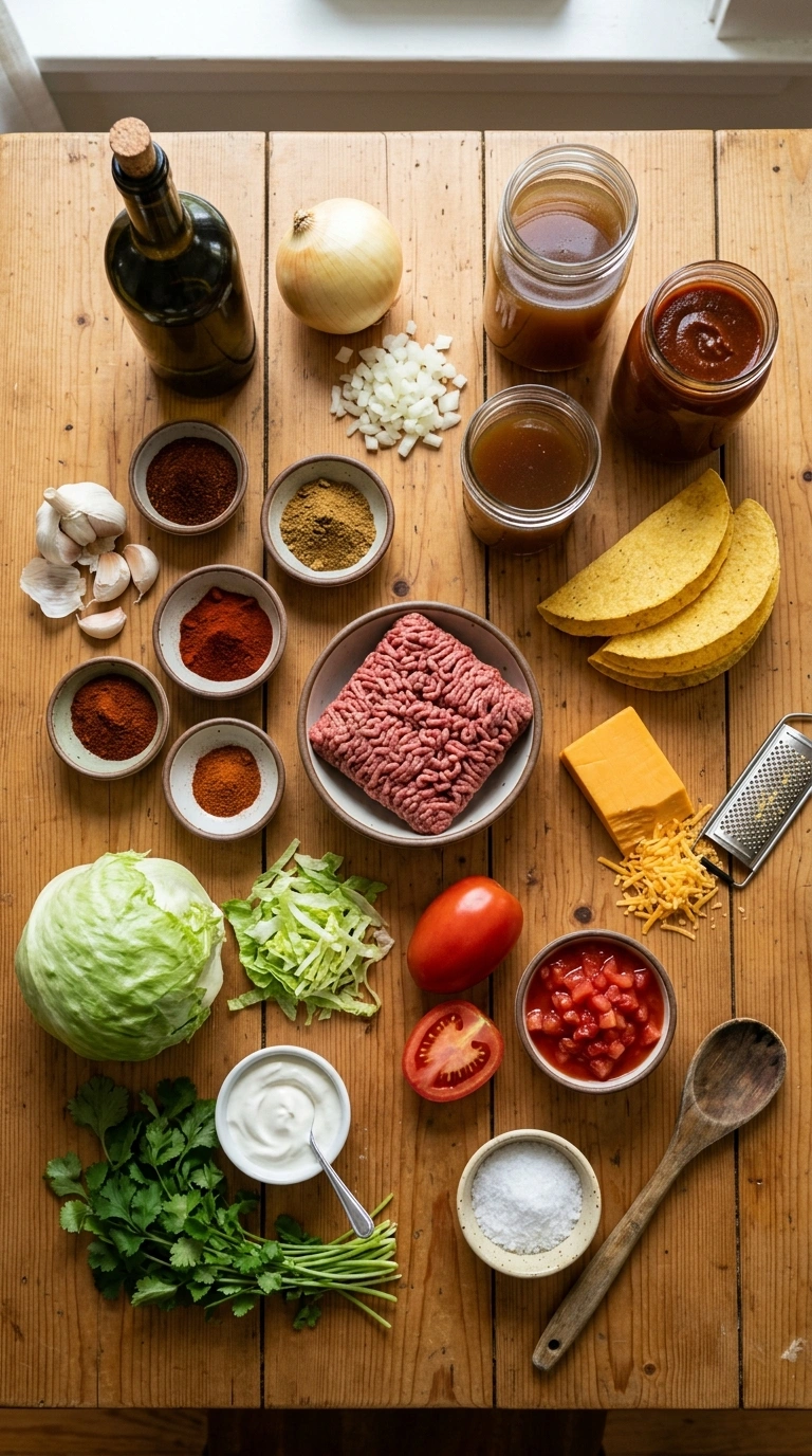Ingredients for cozy 30 min fall taco dinner