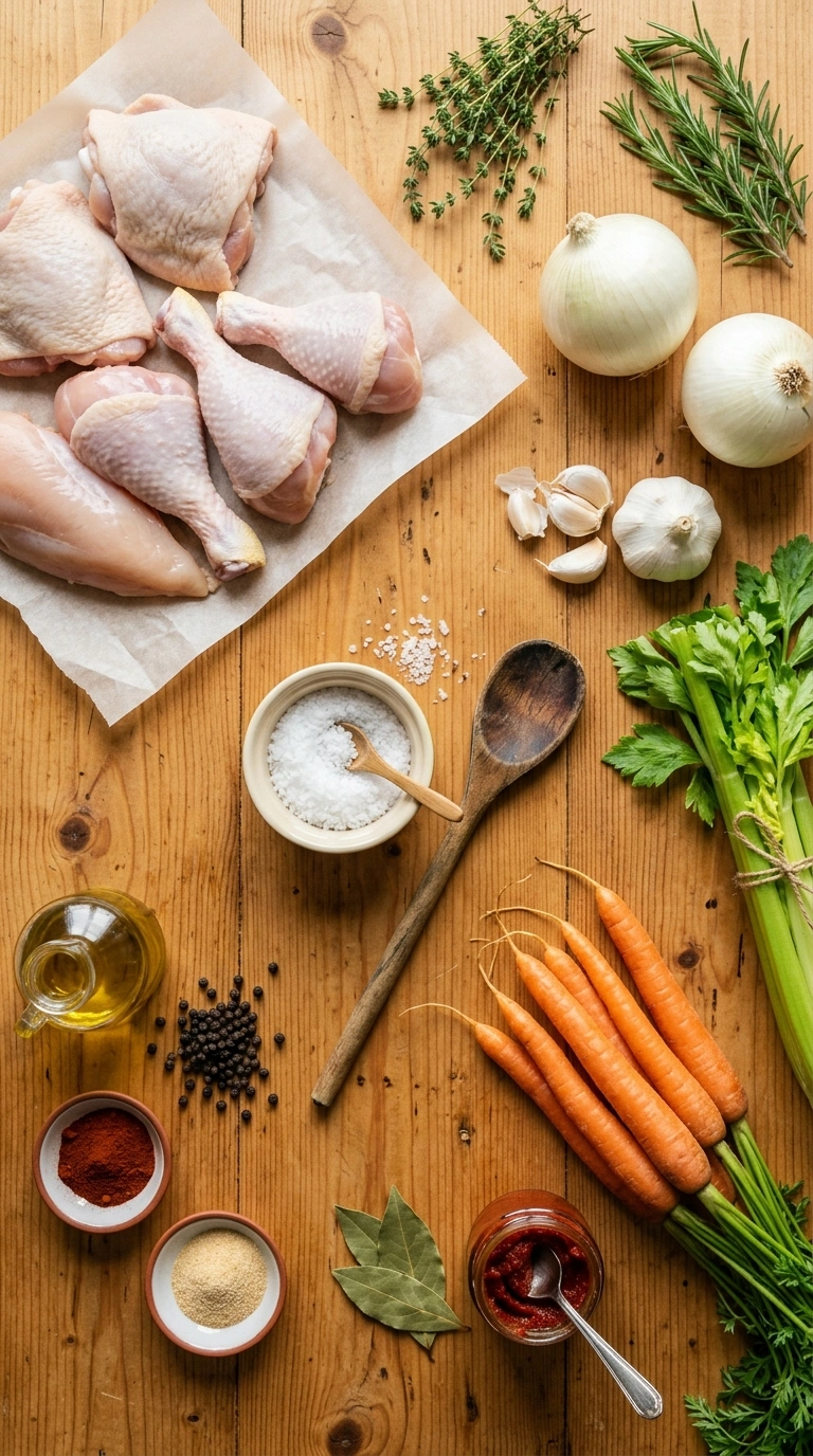 Ingredients for hearty savory baked chicken thighs