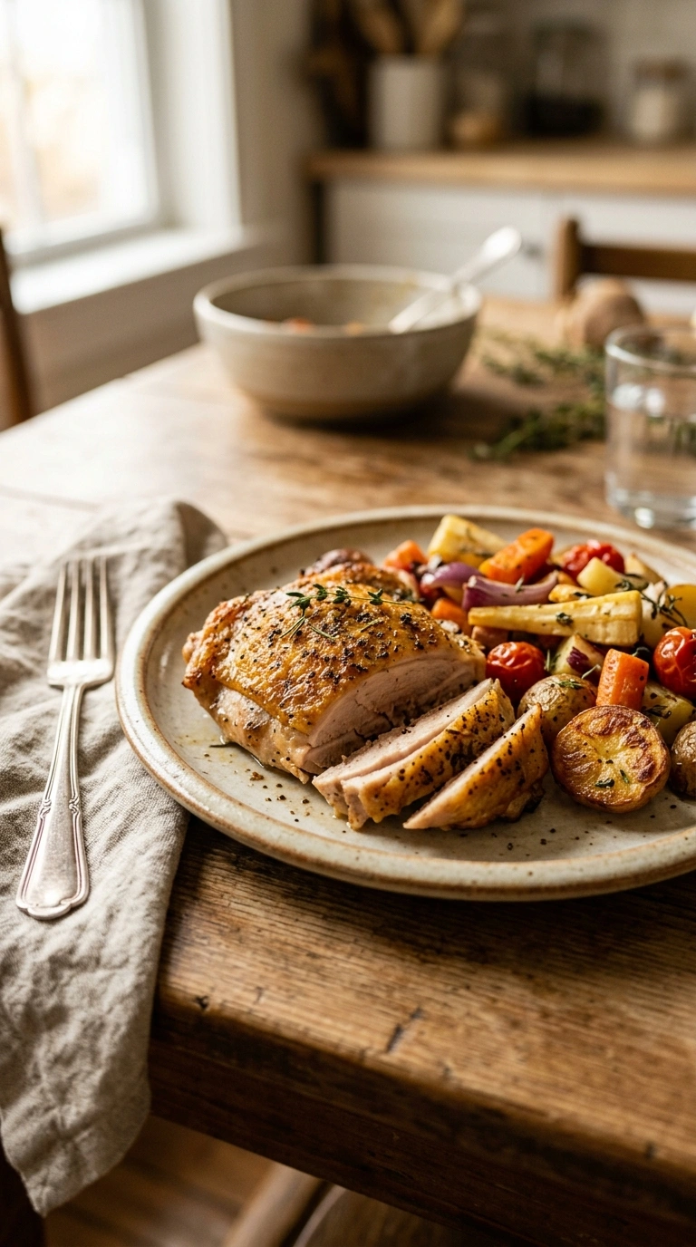 hearty savory baked chicken thighs ready to serve