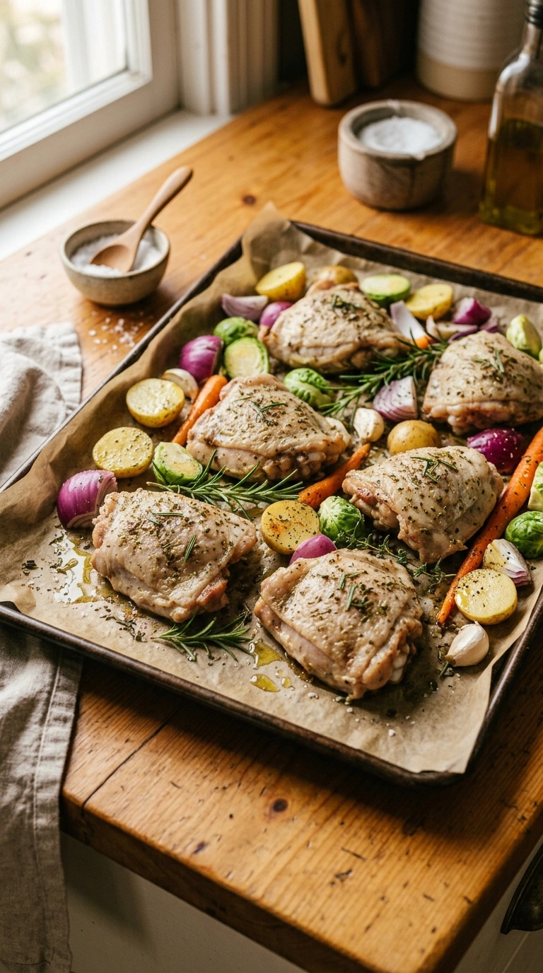 Cooking instructions for hearty savory baked chicken thighs