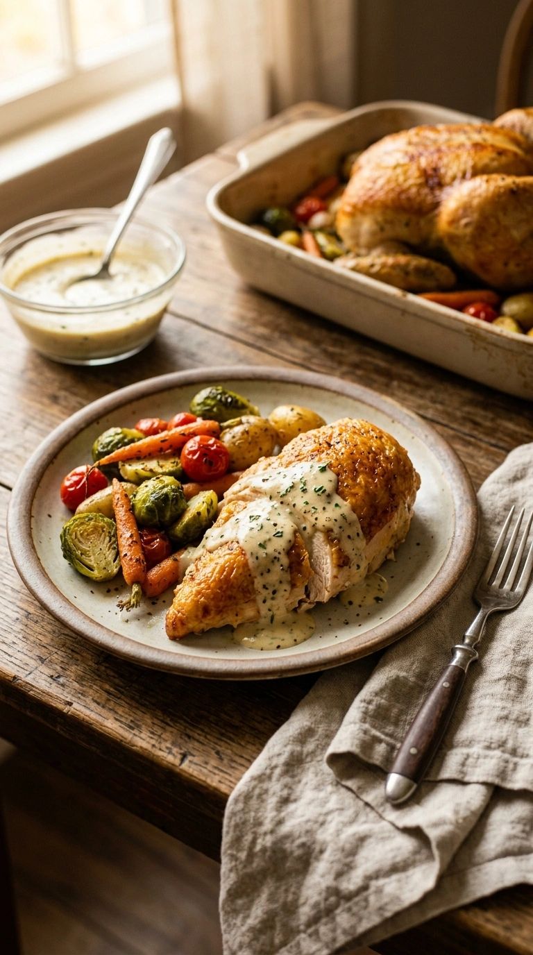 hearty savory garlic chicken thighs ready to serve