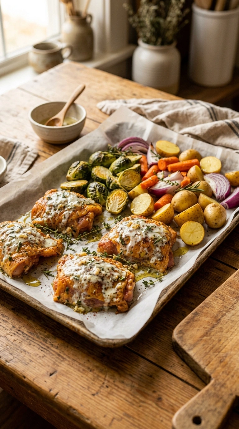 Cooking instructions for hearty savory garlic chicken thighs