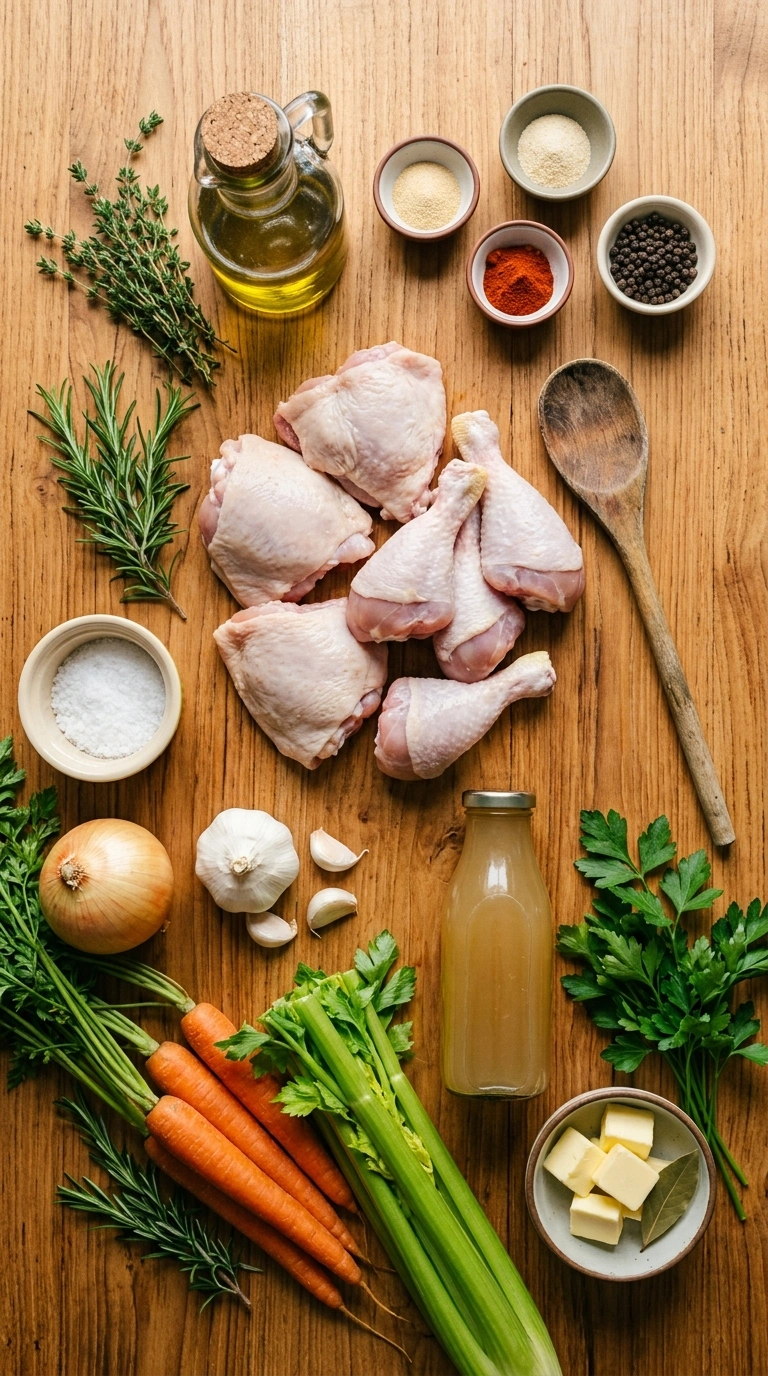 Ingredients for hearty savory herb chicken thighs