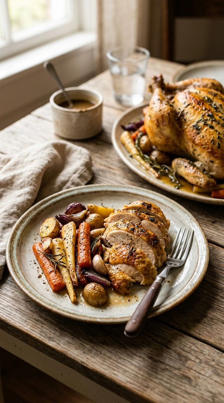 cozy fall spiced roasted whole chicken ready to serve