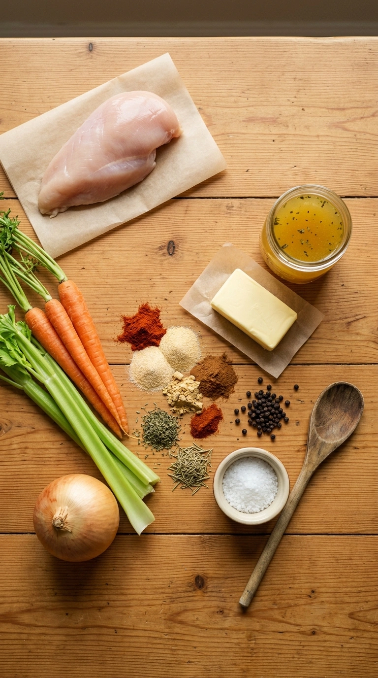 Ingredients for cozy fall spiced roasted whole chicken