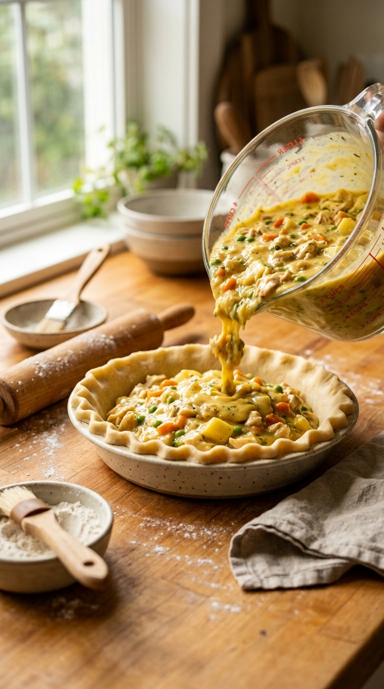 Cooking instructions for creamy hearty chicken pot pie