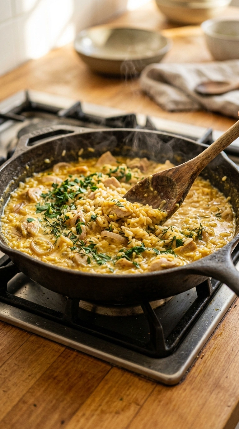 Cooking instructions for creamy hearty chicken and rice