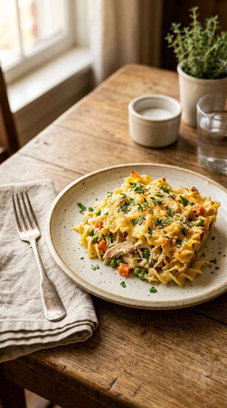 creamy hearty chicken casserole ready to serve