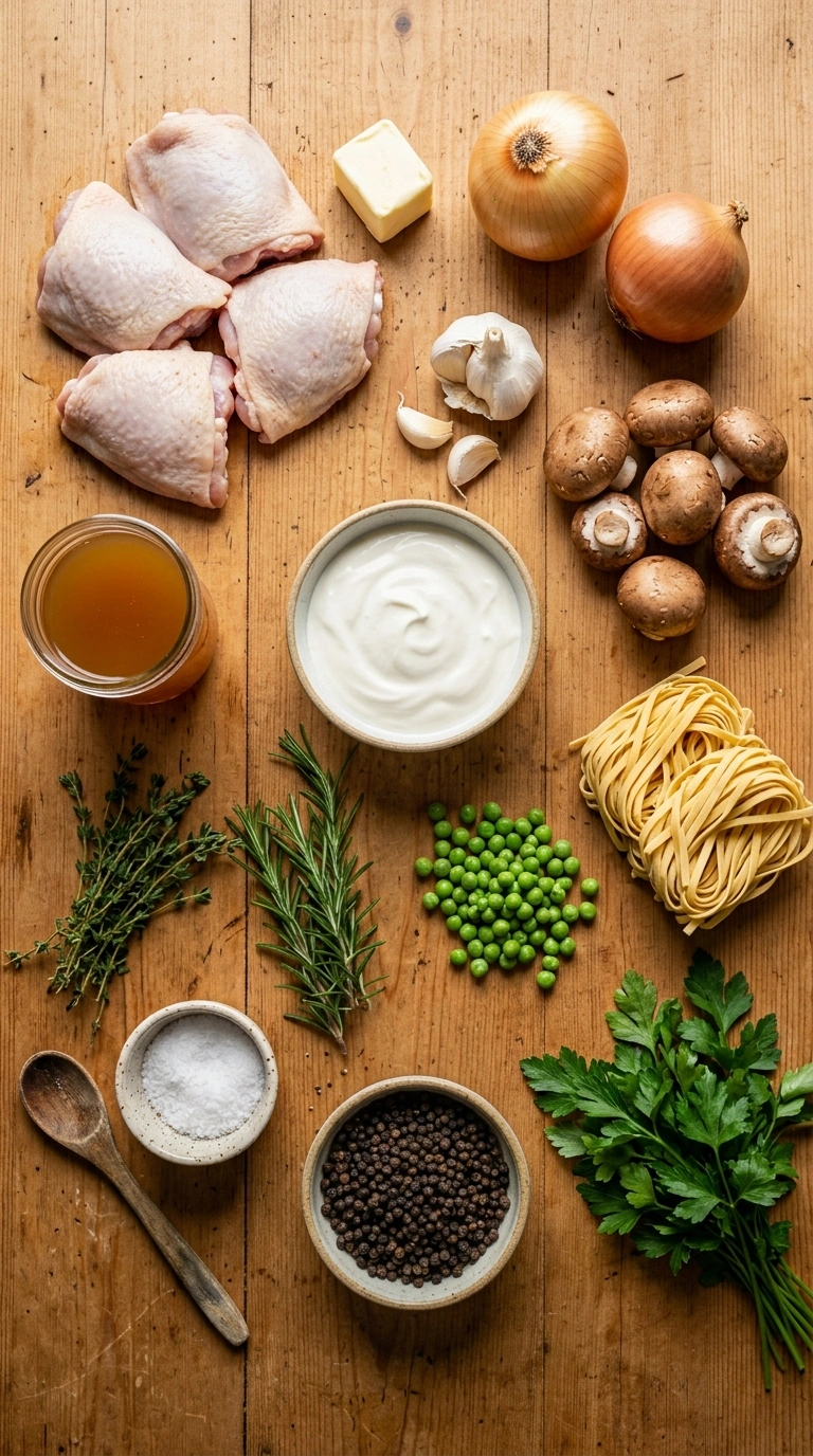 Ingredients for creamy hearty chicken casserole