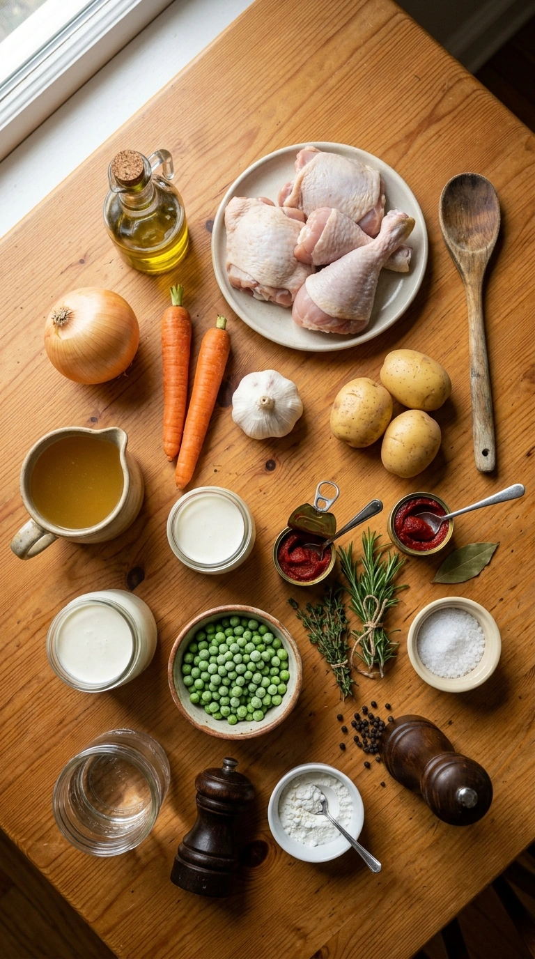 Ingredients for creamy hearty chicken stew