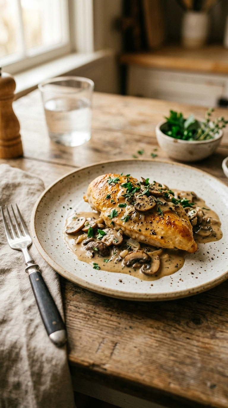cozy fall skillet chicken mushroom ready to serve