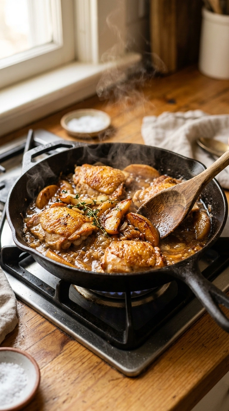 Cooking instructions for cozy fall skillet chicken apple
