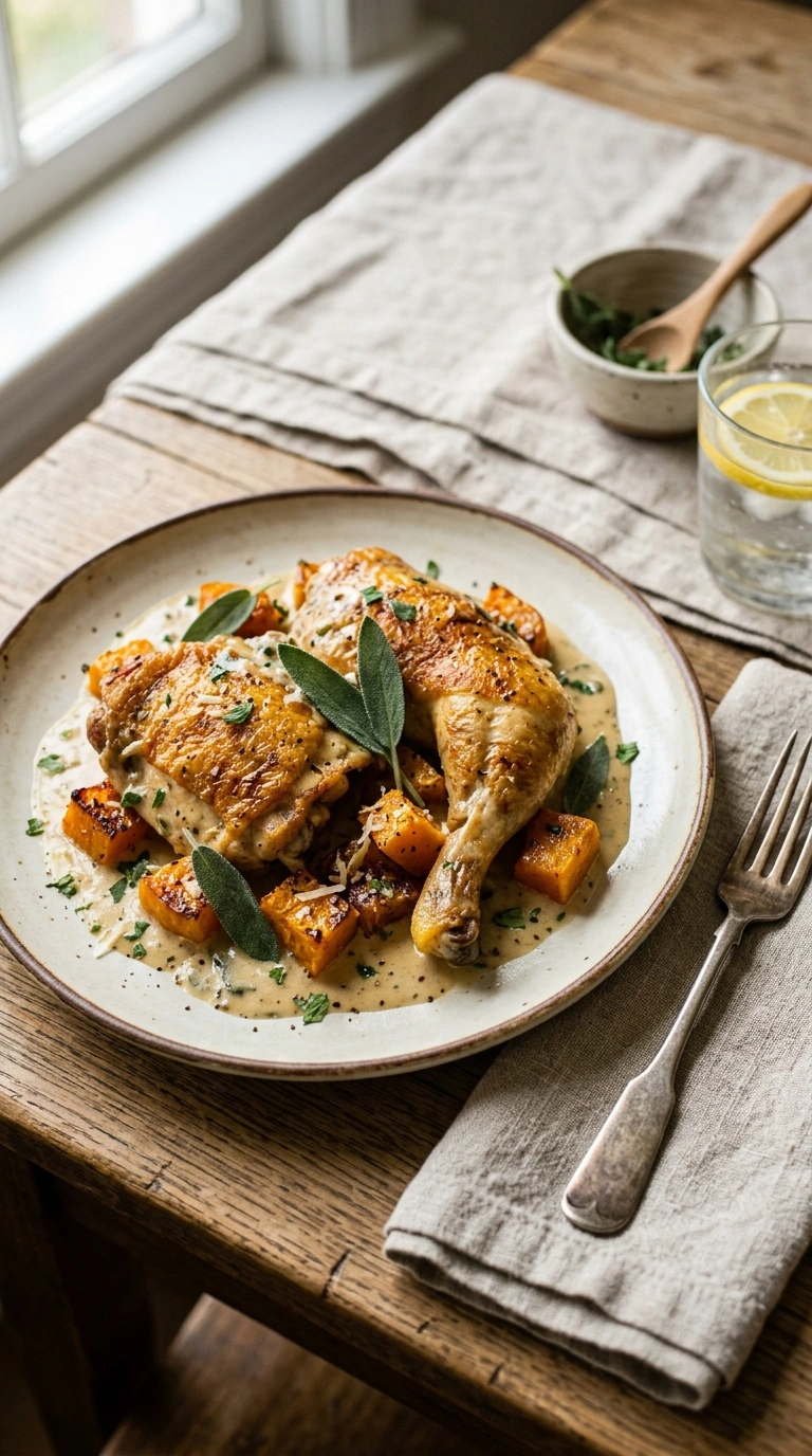 cozy fall skillet chicken butternut ready to serve