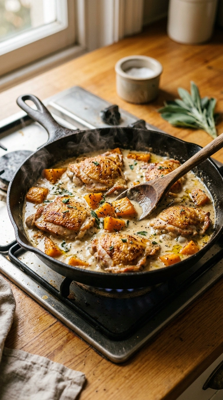 Cooking instructions for cozy fall skillet chicken butternut