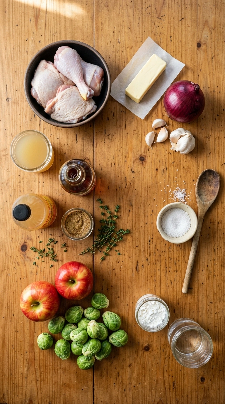Ingredients for cozy fall skillet chicken maple glazed