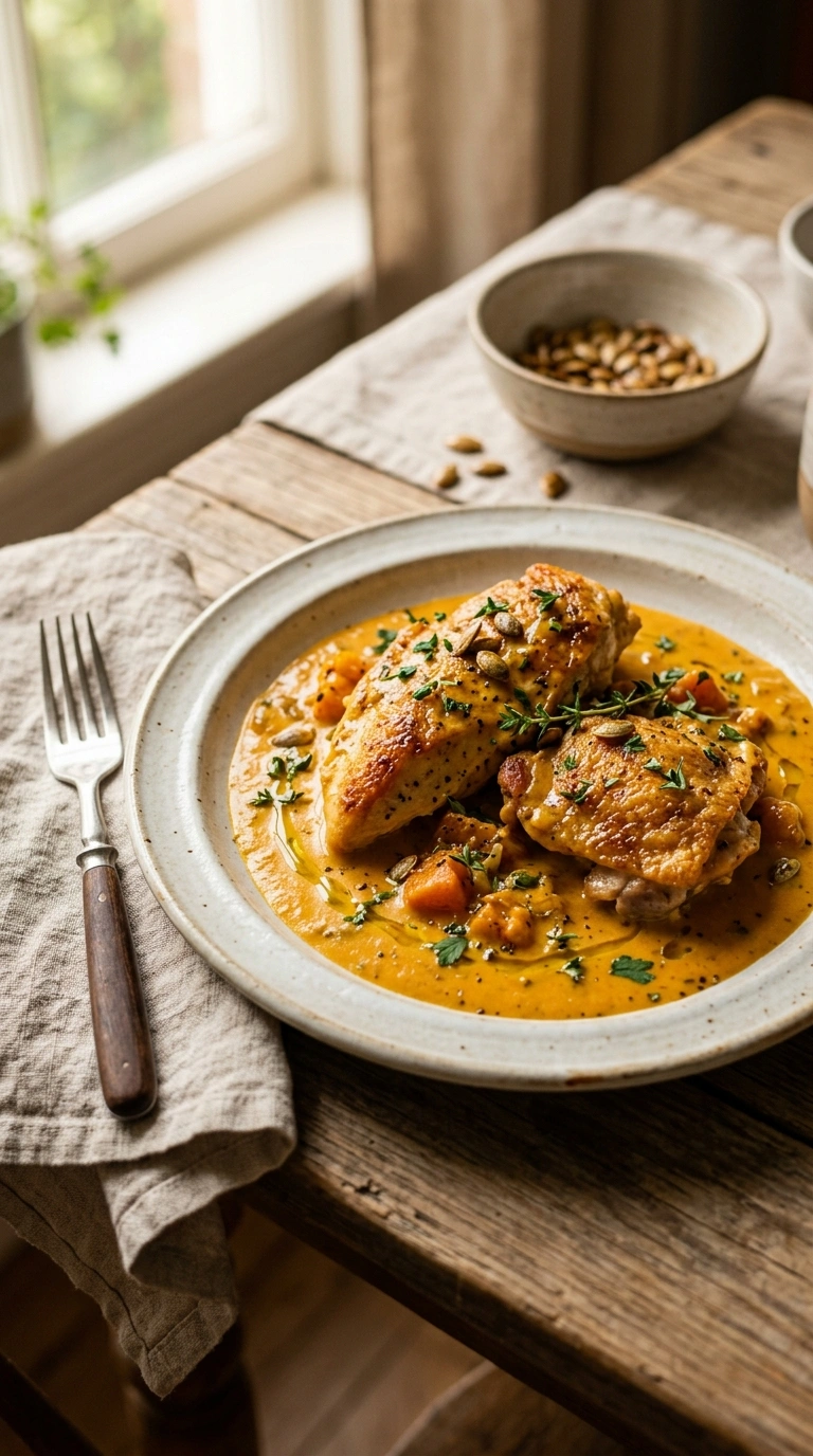 cozy fall skillet chicken pumpkin ready to serve
