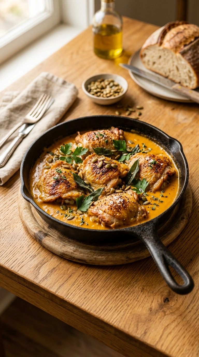 Cozy Fall Skillet Chicken Pumpkin | 35-Min Hearty Family Fall Dinner