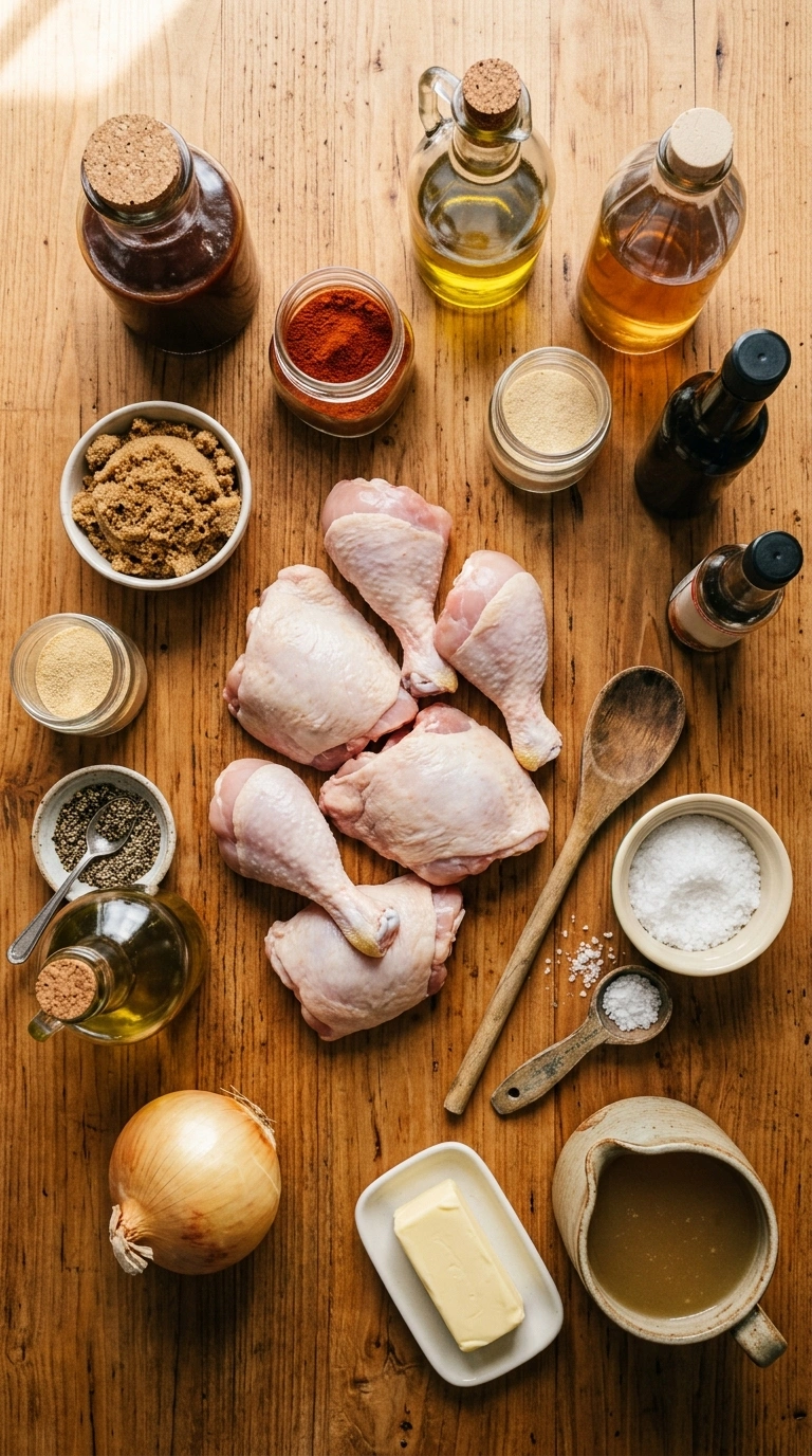 Ingredients for smoky juicy BBQ chicken baked