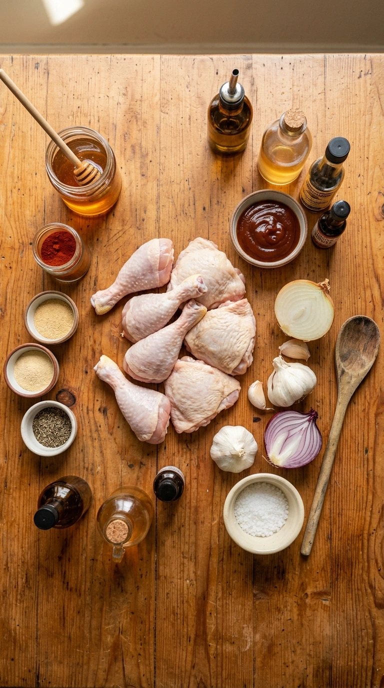 Ingredients for smoky juicy honey BBQ chicken