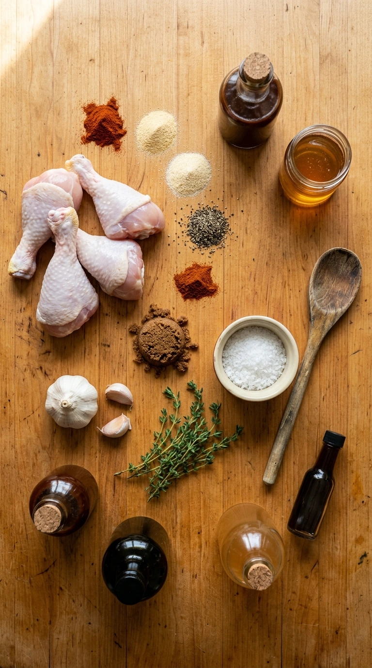 Ingredients for smoky juicy chicken drumsticks