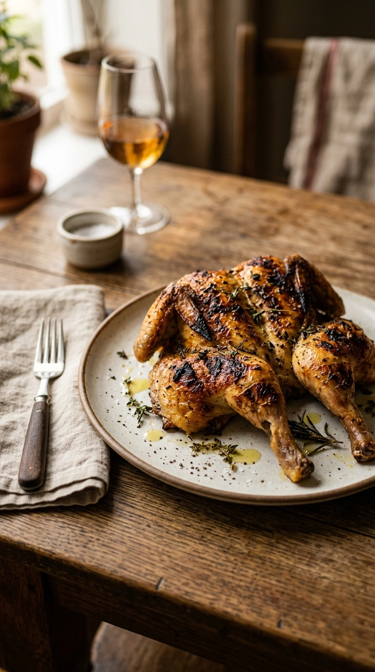 smoky juicy spatchcock chicken ready to serve