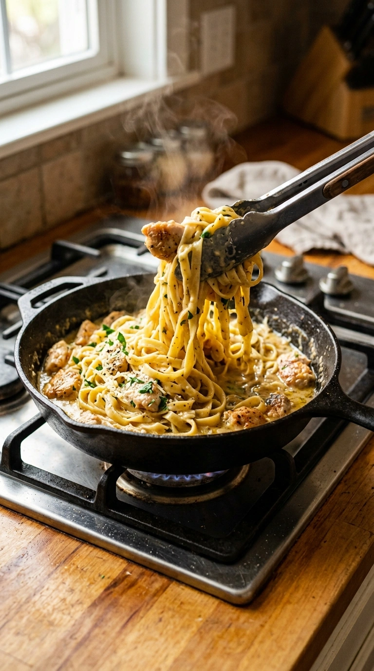 Cooking instructions for garlicky buttery italian chicken pasta
