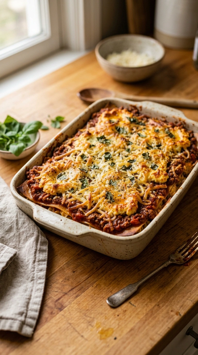 Cooking instructions for creamy hearty tomato feta pasta bake