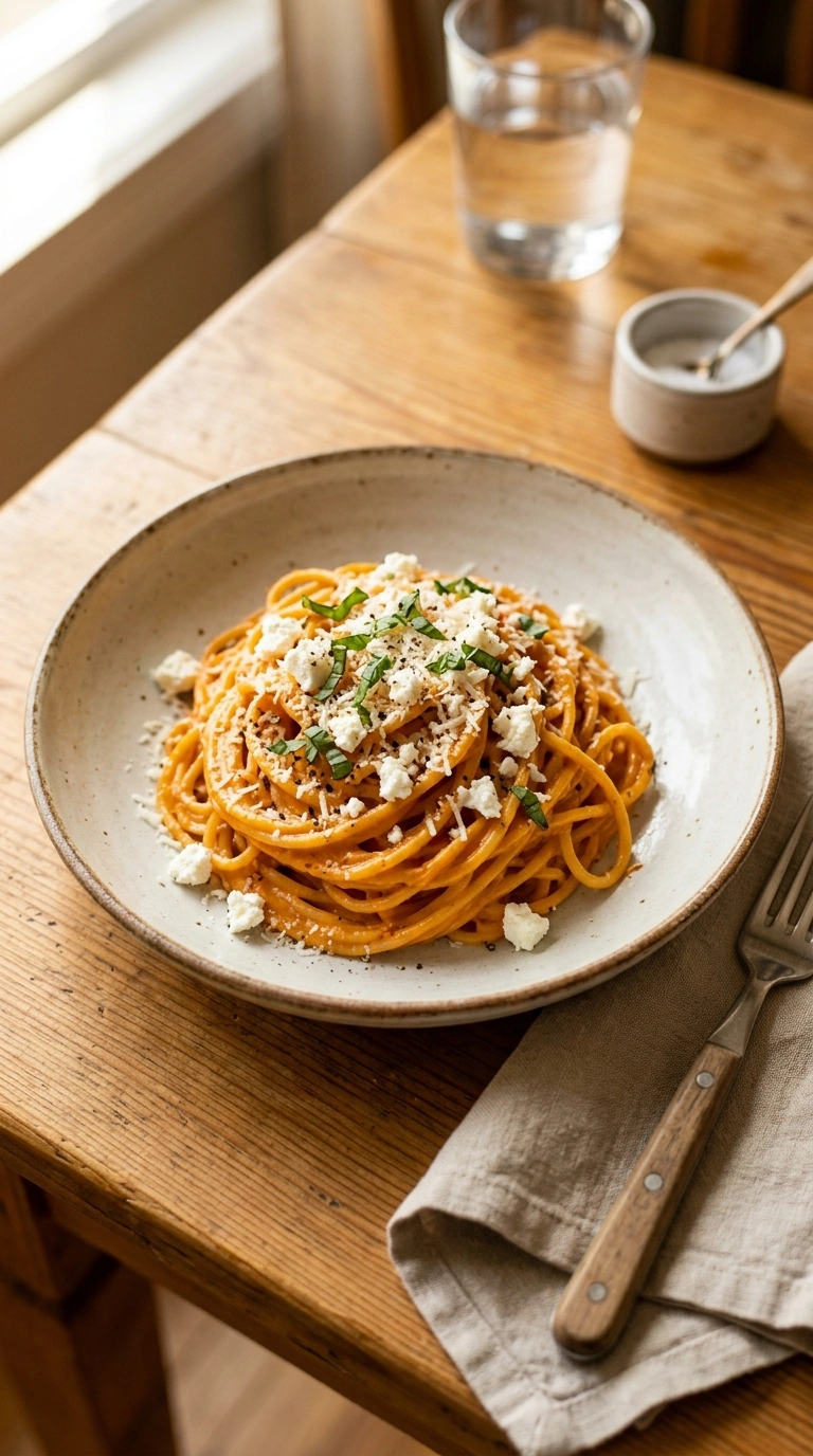 Creamy Hearty Pumpkin Feta Pasta | 40-Min Cozy Warm Fall Family Dinner
