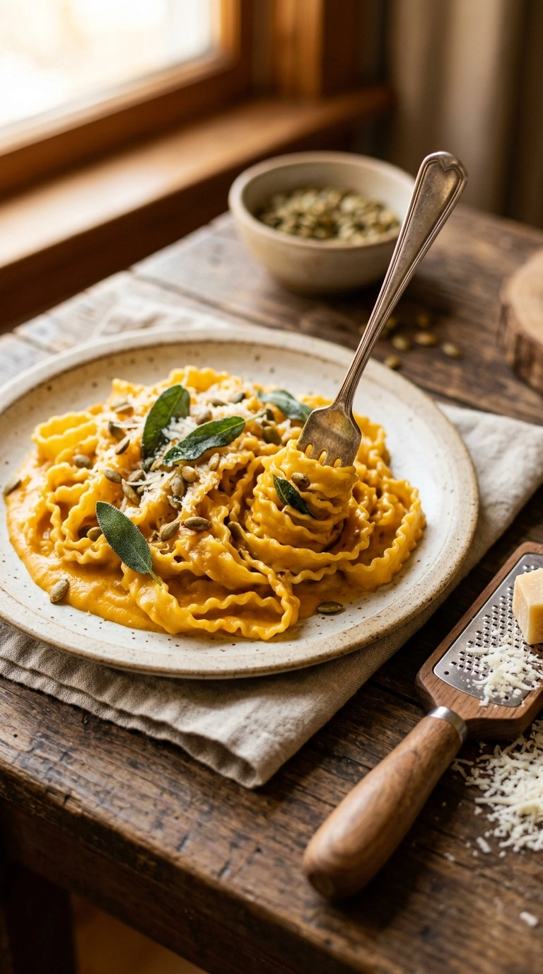creamy silky pumpkin pasta ready to serve