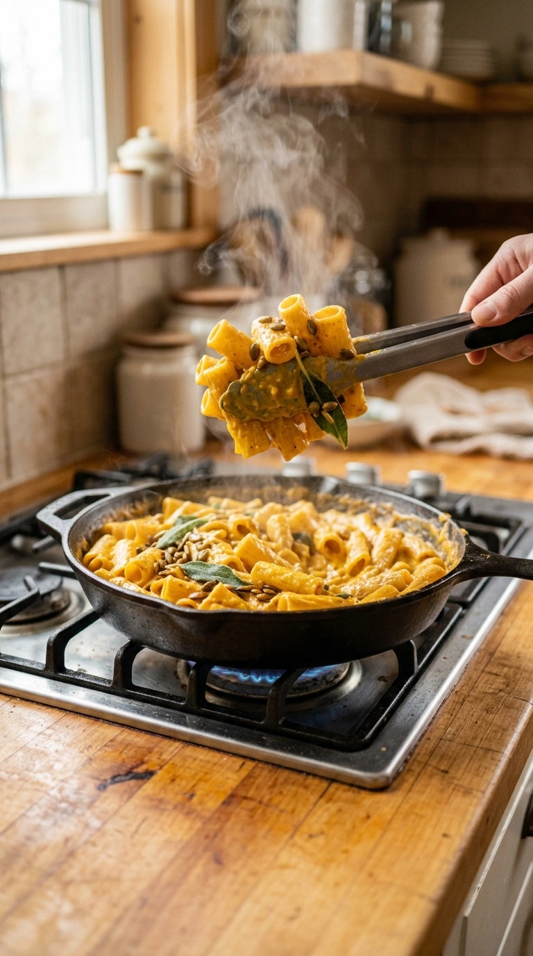 Cooking instructions for creamy silky pumpkin pasta