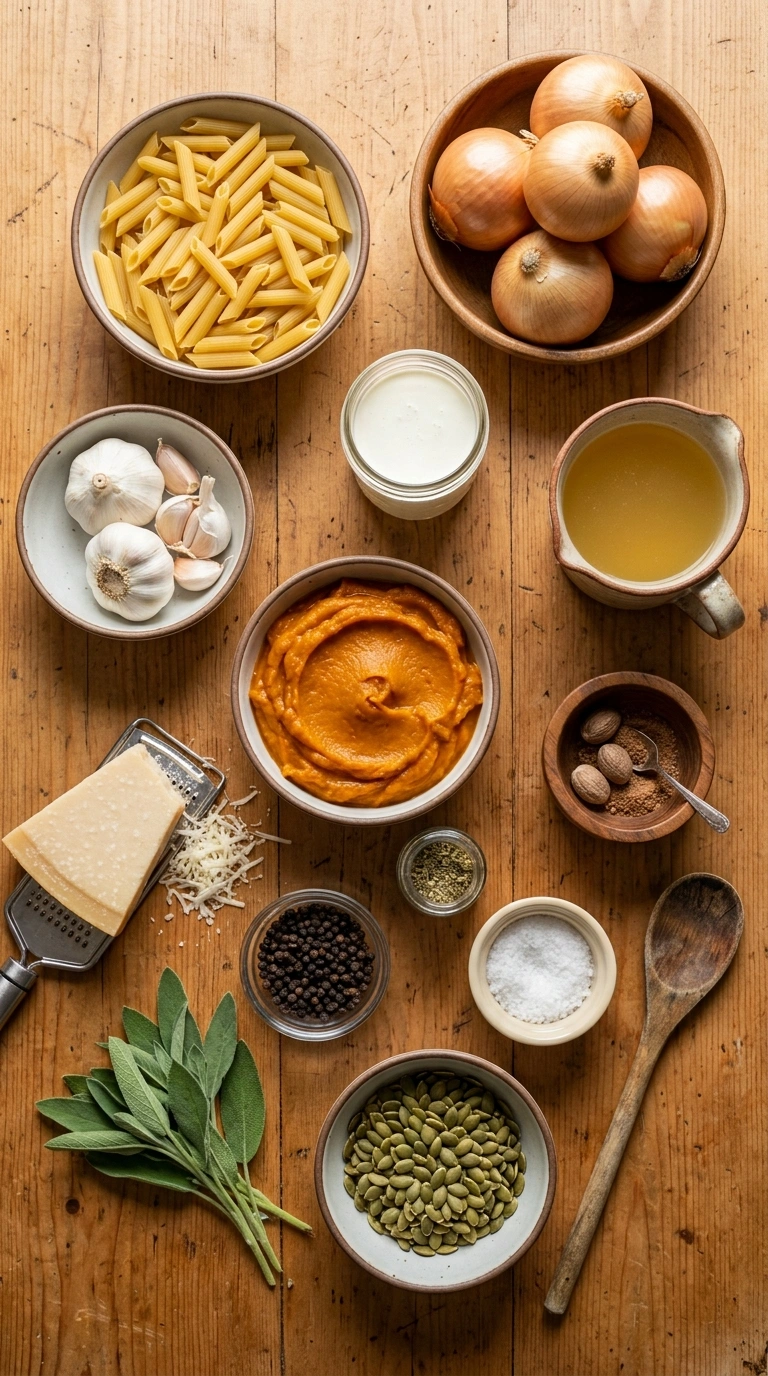 Ingredients for creamy silky pumpkin pasta